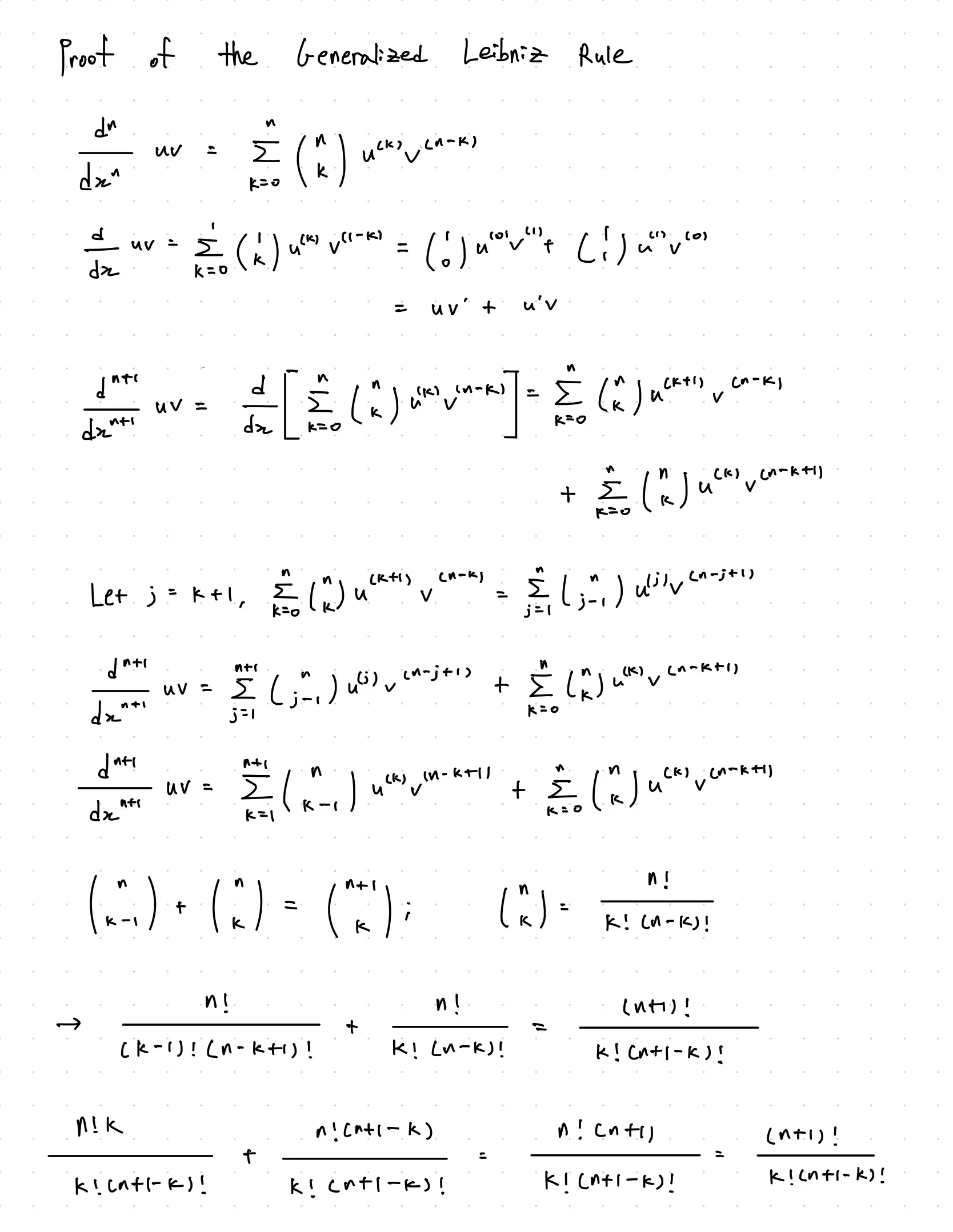 Derivation of the generalized Leibniz rule, beginning with the product rule