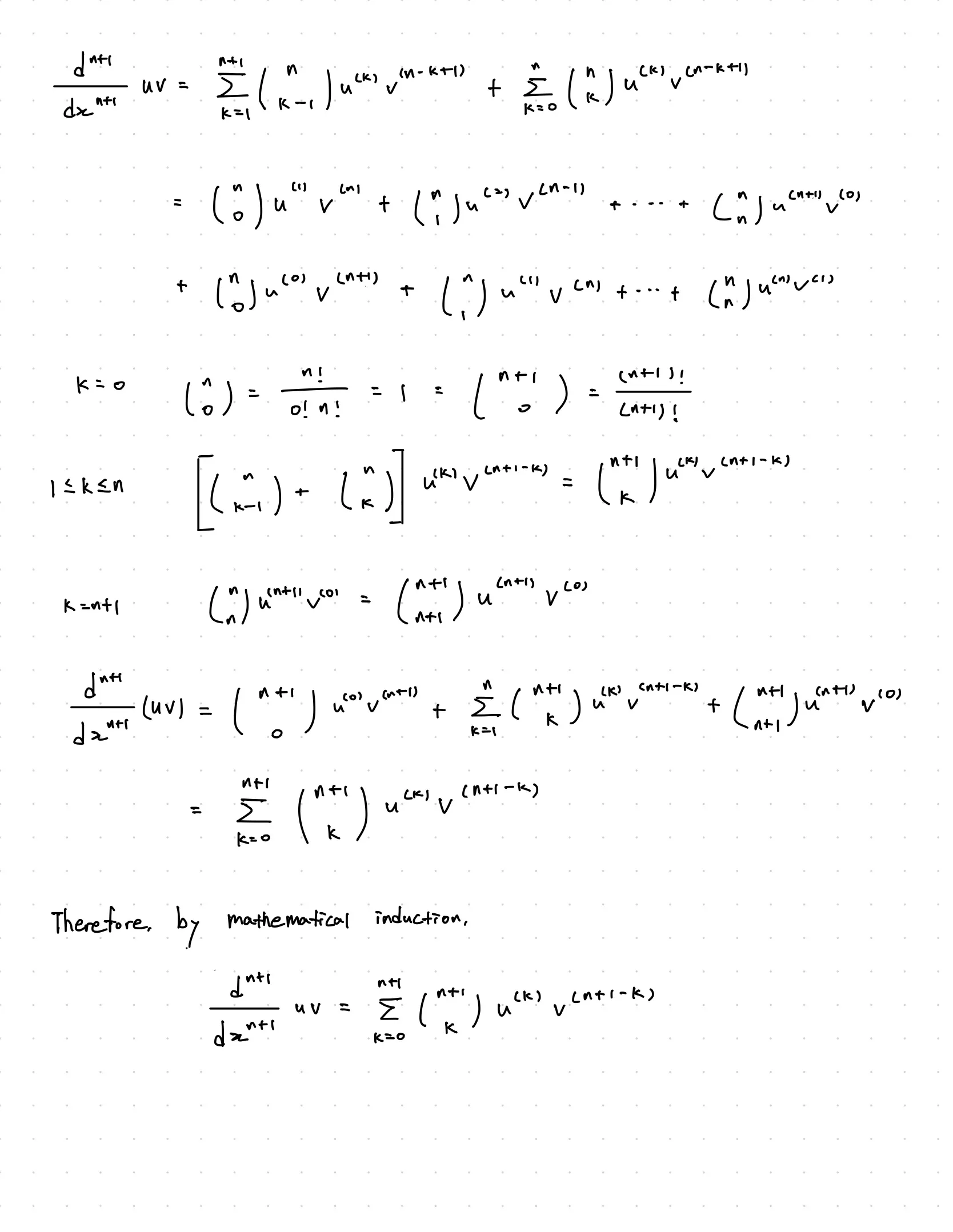 Continuation of the proof using Pascal's identity to complete the induction